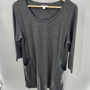 Purejill Gray 3/4 Sleeve Pockets Cotton Blend Lagenlook Mini Dress Size Medium